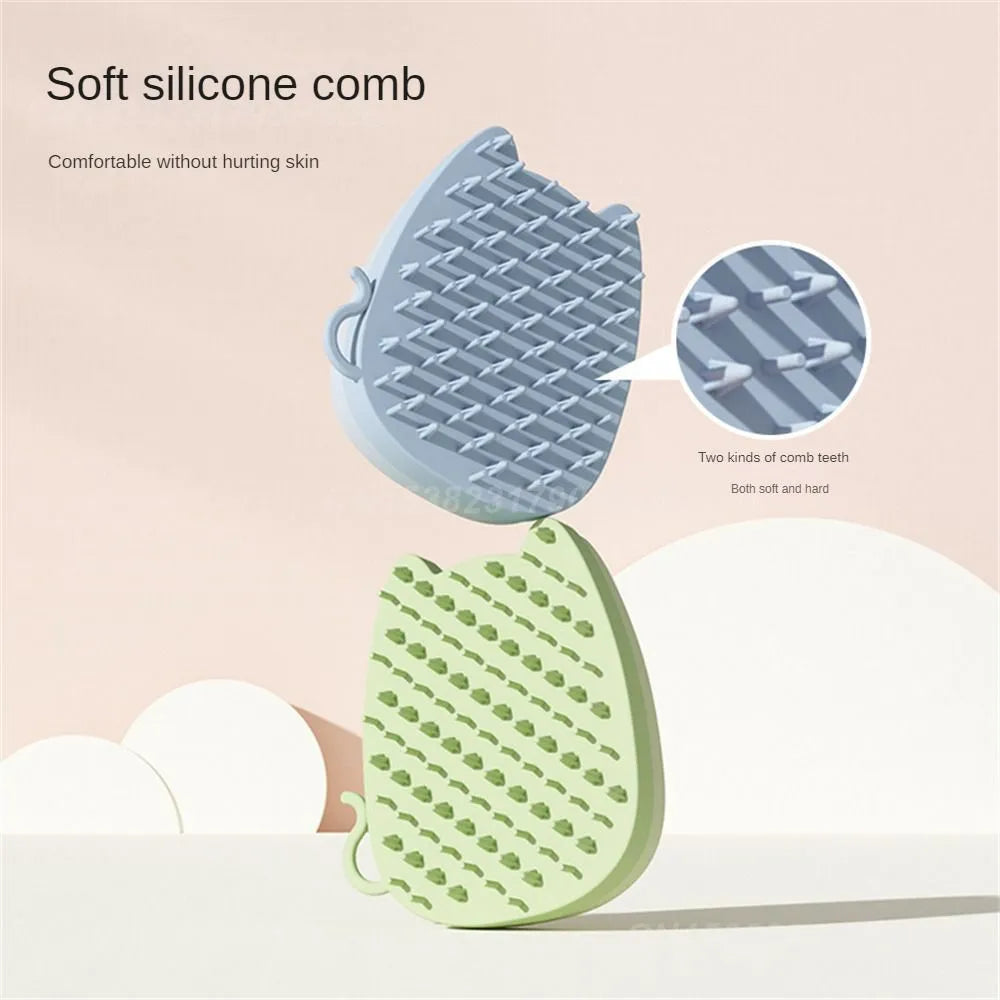 Blue sponge and silicone pet comb with dual-length bristles for grooming cats and dogs.