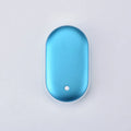 Rechargeable mini hand warmer power bank with digital display in rose gold and blue