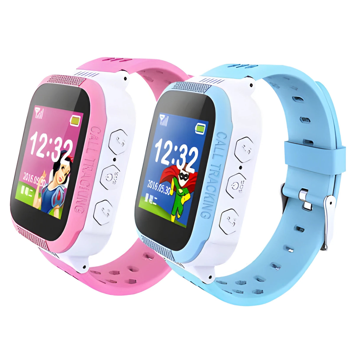 Blue and pink children's phone watch with a 1.44-inch IPS colour screen on display.
