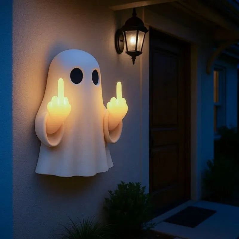 White plastic ghost statue night lamp for Halloween decoration on shelf