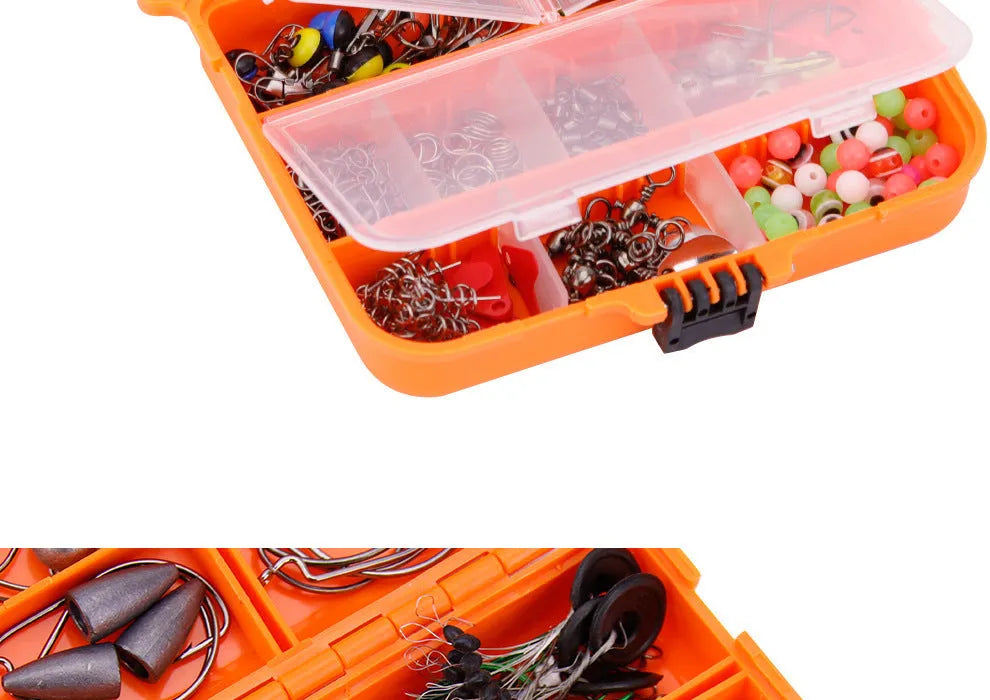Weihe 257-piece fishing lure hook accessories set in orange or black ABS storage box