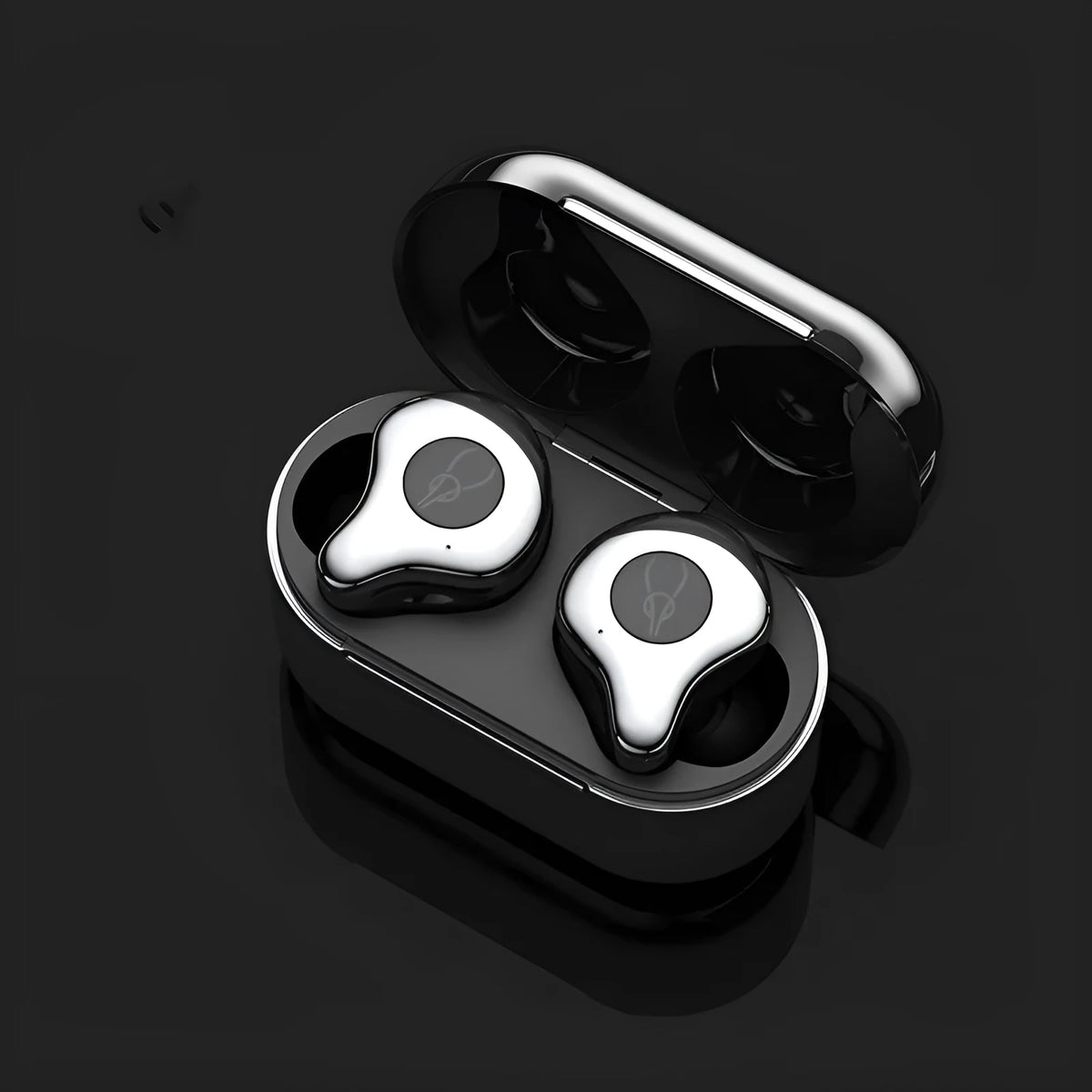 Wireless TWS Bluetooth headset and charging case shown in one of six colours: Coffee, Coppery, Grey, Purple, Red, or Silver.