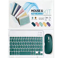 Solid colour Bluetooth keyboard and mouse set showing 10-inch keyboard and 7-inch mouse in available colours.