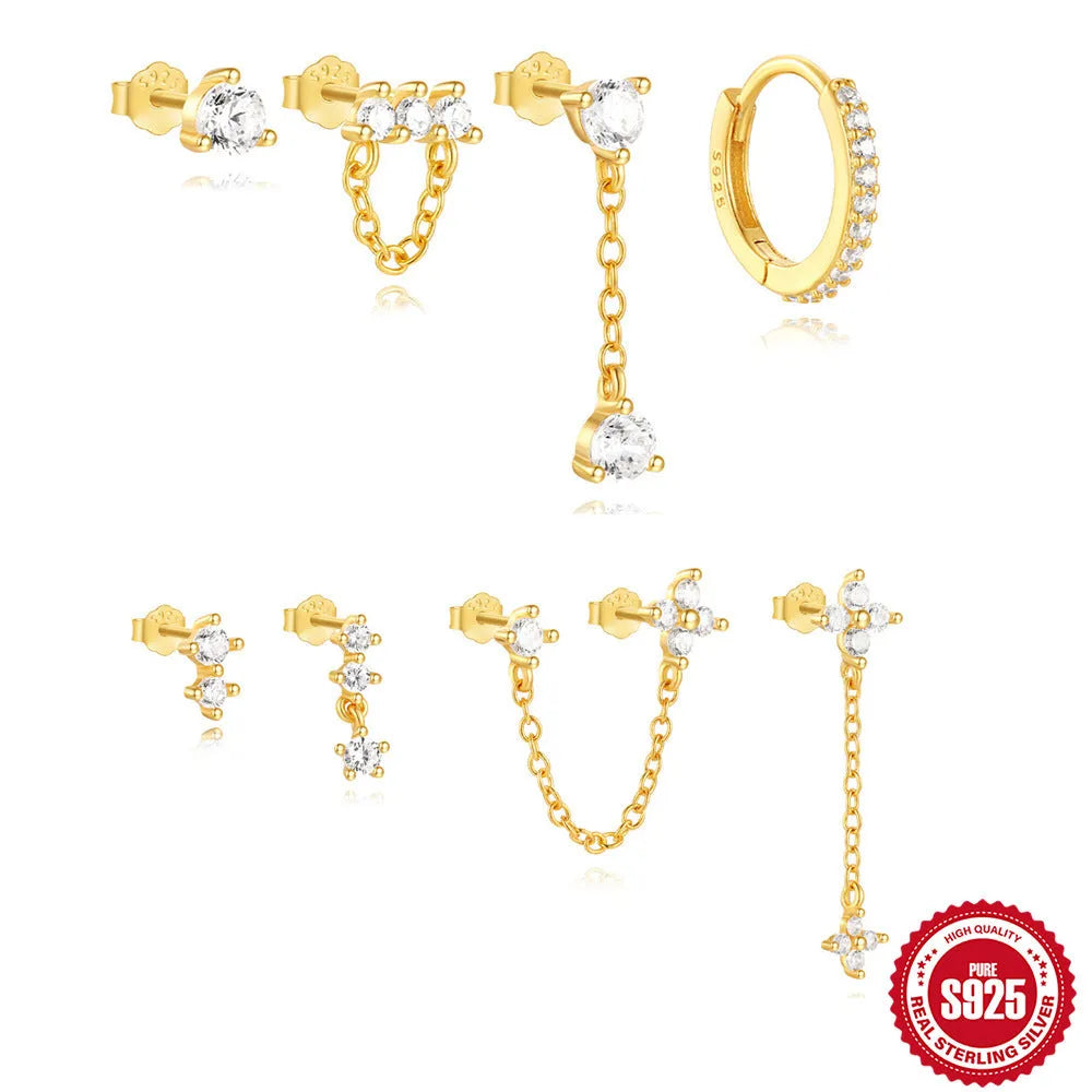 S925 sterling silver geometric earrings with clover petal design in gold colour options