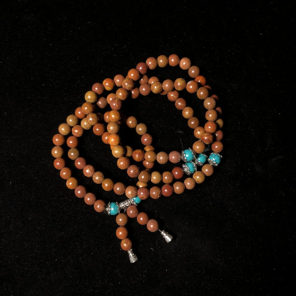 108 Lvzhu stone bead bracelet with geometric design and hand-polished 5-6mm beads