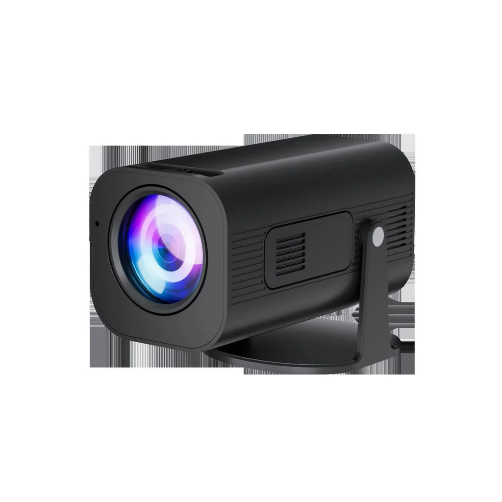 P330 portable mini projector in black or white colour, shown with remote control and power cord.