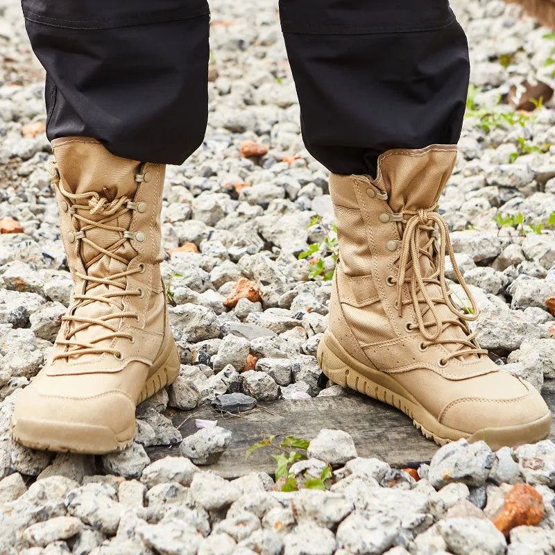 Yulong summer tactical desert combat boots in black or sand colour for outdoor climbing and hiking