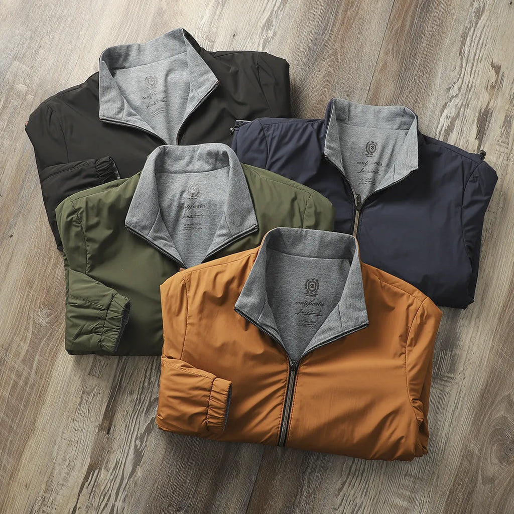 Men's stand collar business casual jacket in Army Green colour
