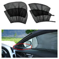 Set of four elastic-fit non-woven mesh sunshades for car front and rear side windows.