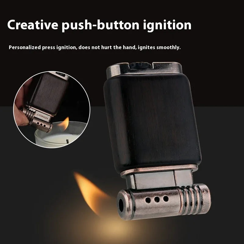 Ebony gas lighter with black wood and rosewood decorative surfaces