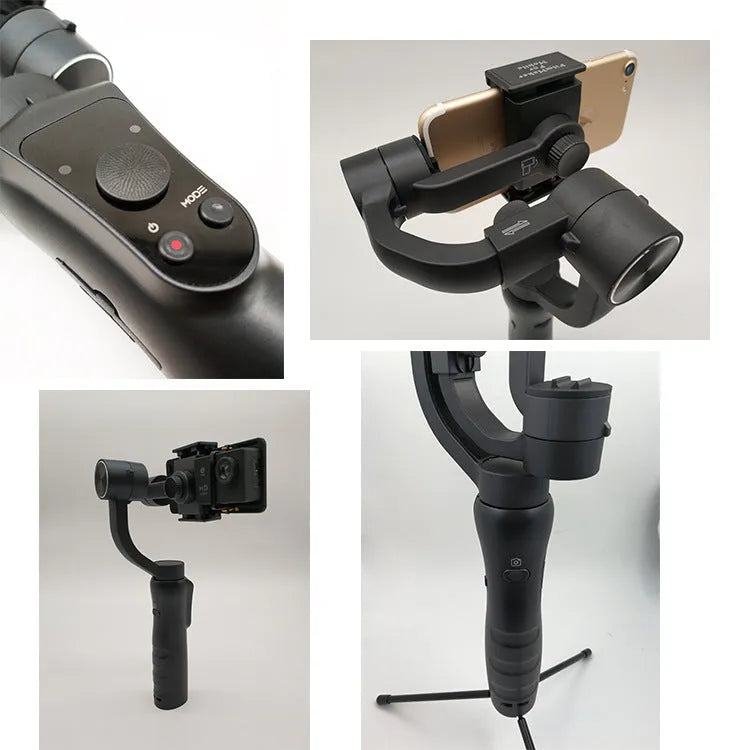 Black 3-axis handheld smartphone gimbal stabilizer on a table