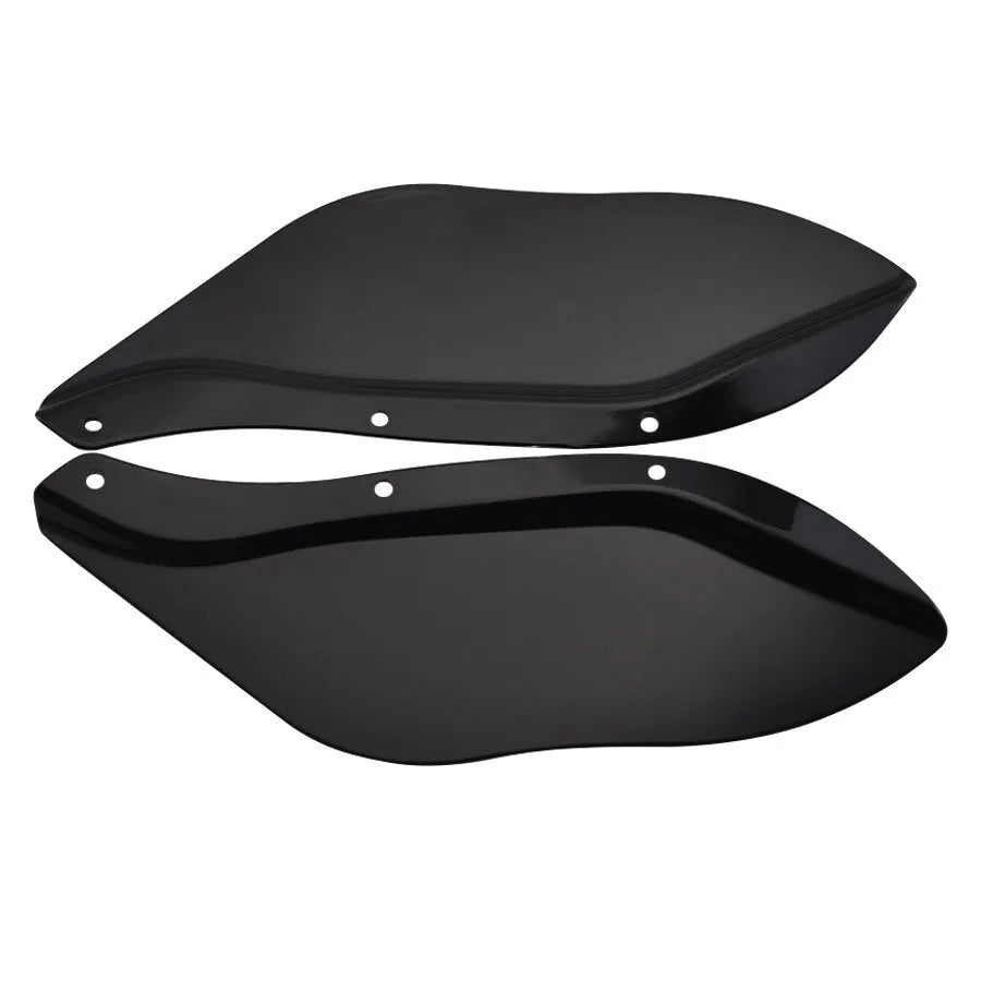 Pair of left and right black ABS plastic side wing head covers for Harley Davidson motorcycle.