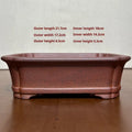 Rectangular stoneware flower pot in reddish brown with hand-glazed finish and 17cm base, for bonsai or firewood display.