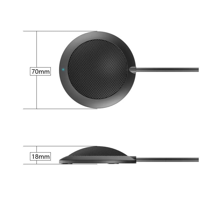 Black USB desktop microphone with metal mesh cover and zinc alloy construction for 360-degree omnidirectional pickup