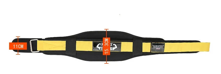 Nylon fitness weightlifting belt for adults on a gym floor, shown in black, red, and yellow colour options.