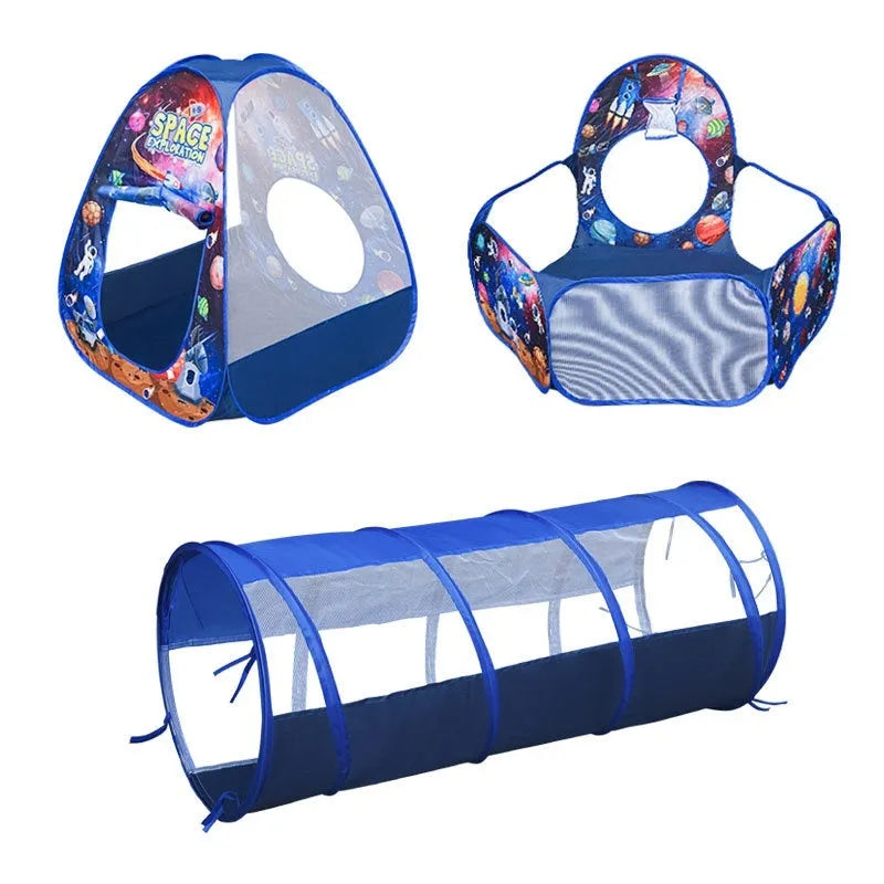 Three-in-one children's play tent centre with ball pool and tunnel in marine cartoon theme