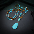 Turquoise big water drop imitation mineral pendant fashion necklace with ball bead chain