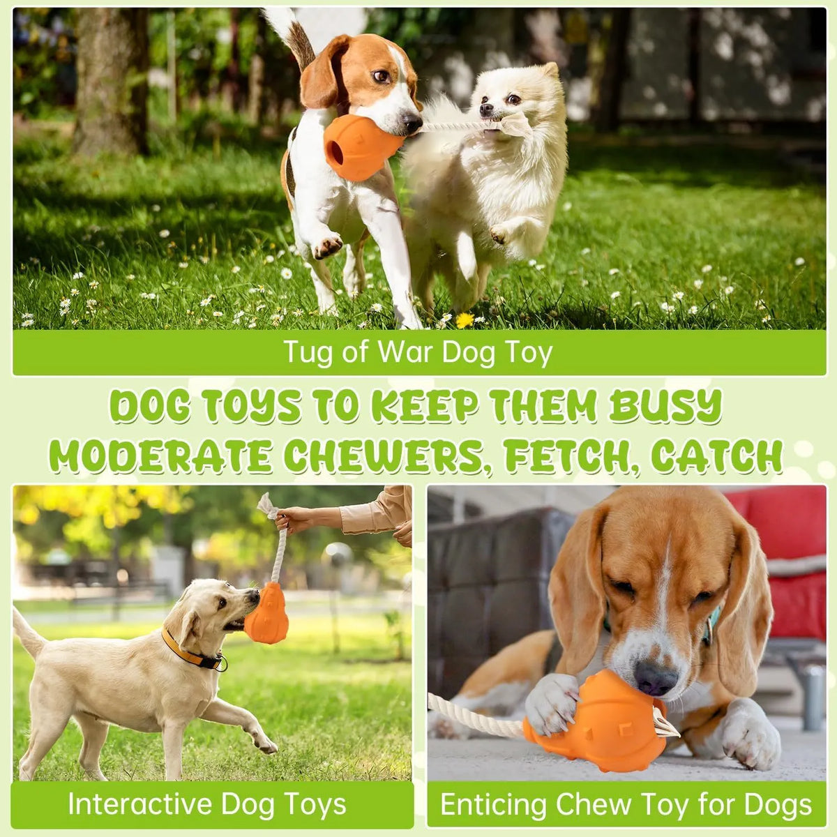 Natural rubber stuffable dog chew toy with longer strap for interactive play and treat dispensing