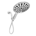 Six-function handheld shower head with electroplated metallic finish