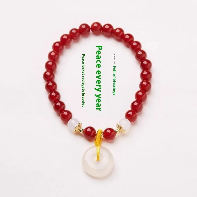 Natural Jinsi Jade safety buckle bracelet with 6mm peace clasp beads in Chinese style
