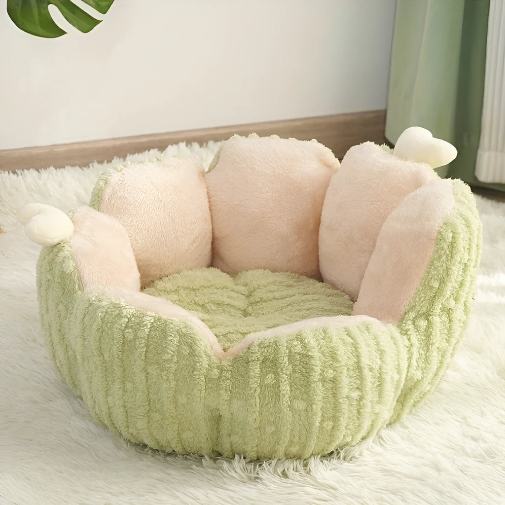 Green cactus print soft cat litter mat for pets next to a litter tray.