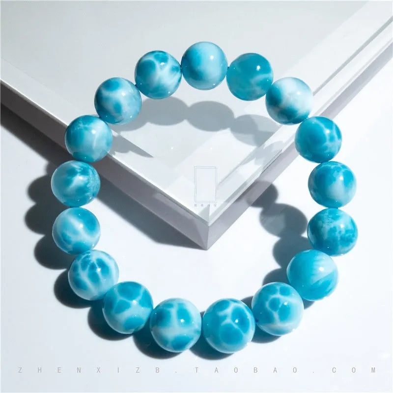Blue bodhi and pearl bracelet in Maillard style with natural crystal sea-pattern stone.