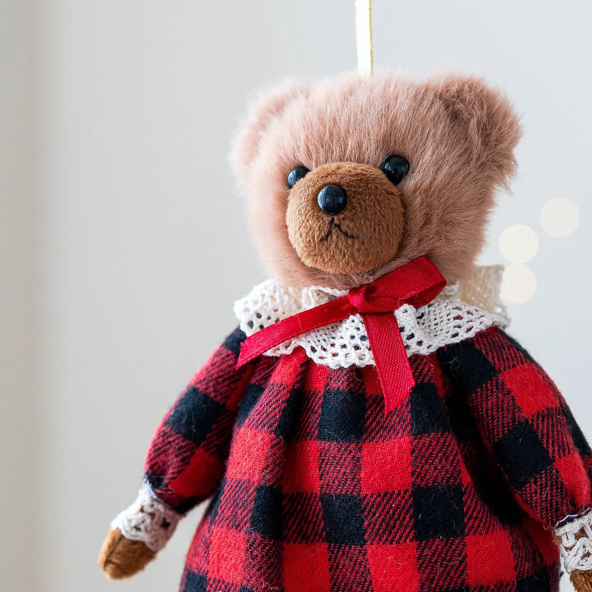Cartoon plush bear doll with cotton suit plaid design in gentleman bear and princess bear variants