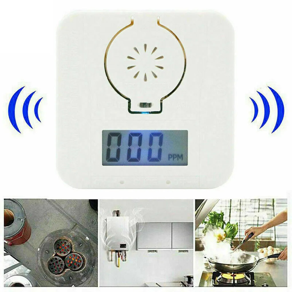 White wireless carbon monoxide alarm wall-mounted detector for kitchen and living room safety