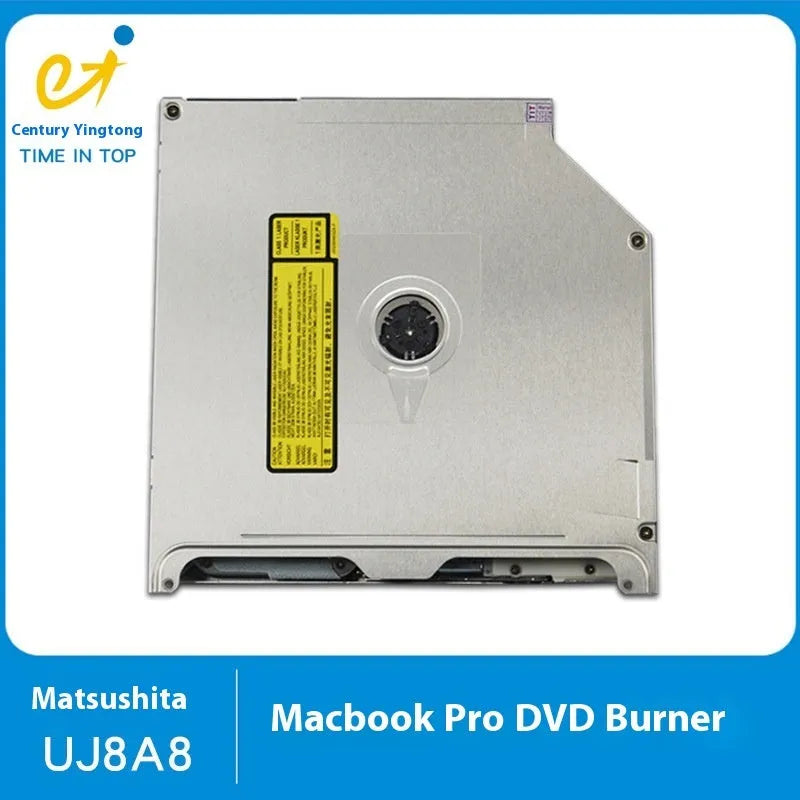 Silver internal SATA optical drive for MacBook Pro 13 laptop, showing UJ8A8 label.