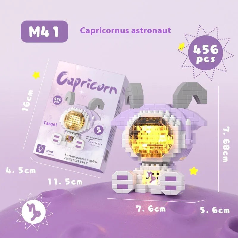 Twelve constellation luminous astronaut building blocks in plastic small diamond particles with colour box packaging