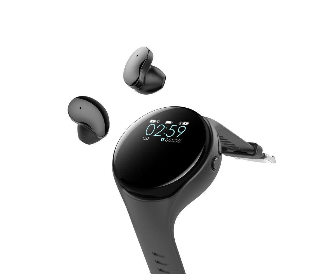 Black smart bracelet and Bluetooth earphone combination device with detachable design