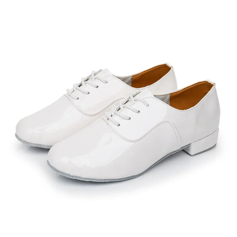 Men's black polished leather dancing shoes with calf leather soles for indoor Latin and ballroom practice