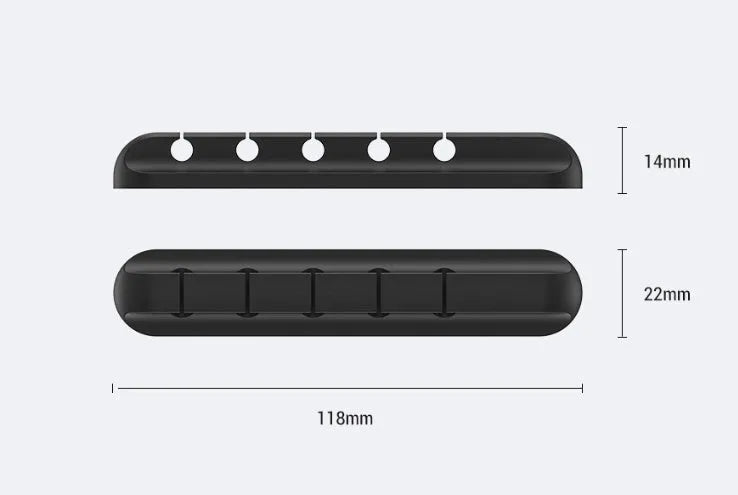 Black silicone desktop cable manager clips with strong double-sided glue for USB cables and wired headphones