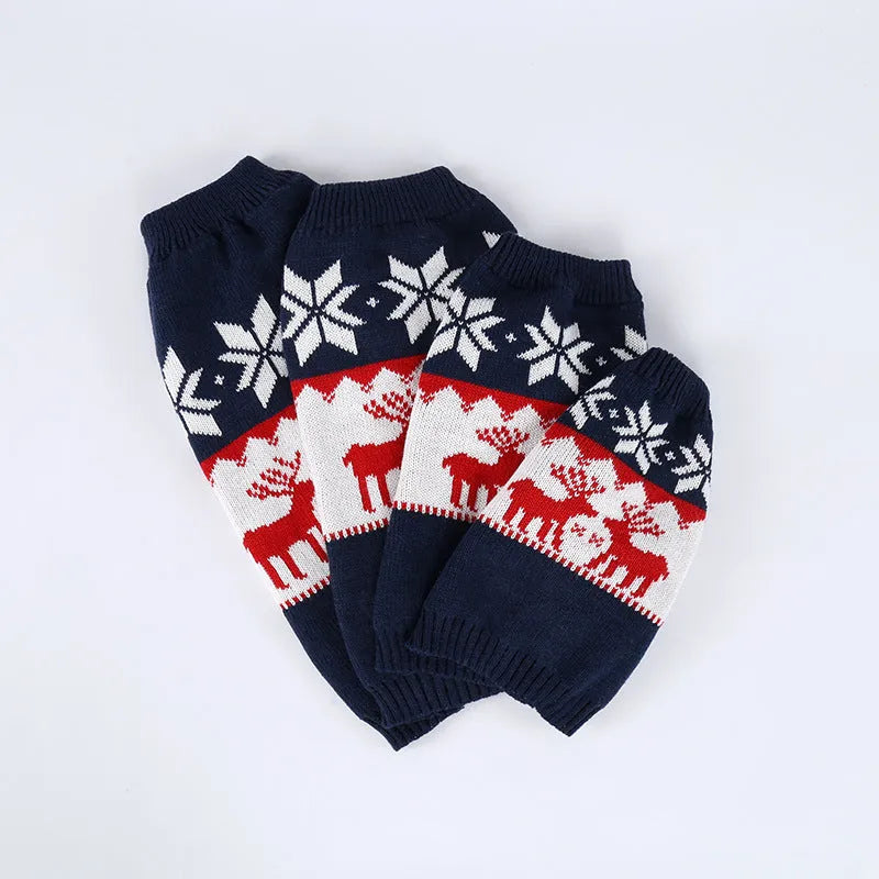 Navy blue knitted Christmas sweater for dogs on small to medium breed