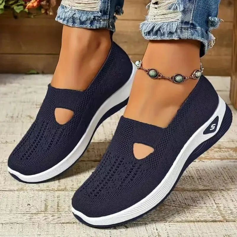 Women's low-top casual mesh shoes with a T-strap and soft PVC sole, shown in multiple colours.