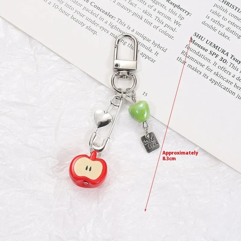 Plastic resin fruit personality mobile phone keychain with apple or strawberry designs