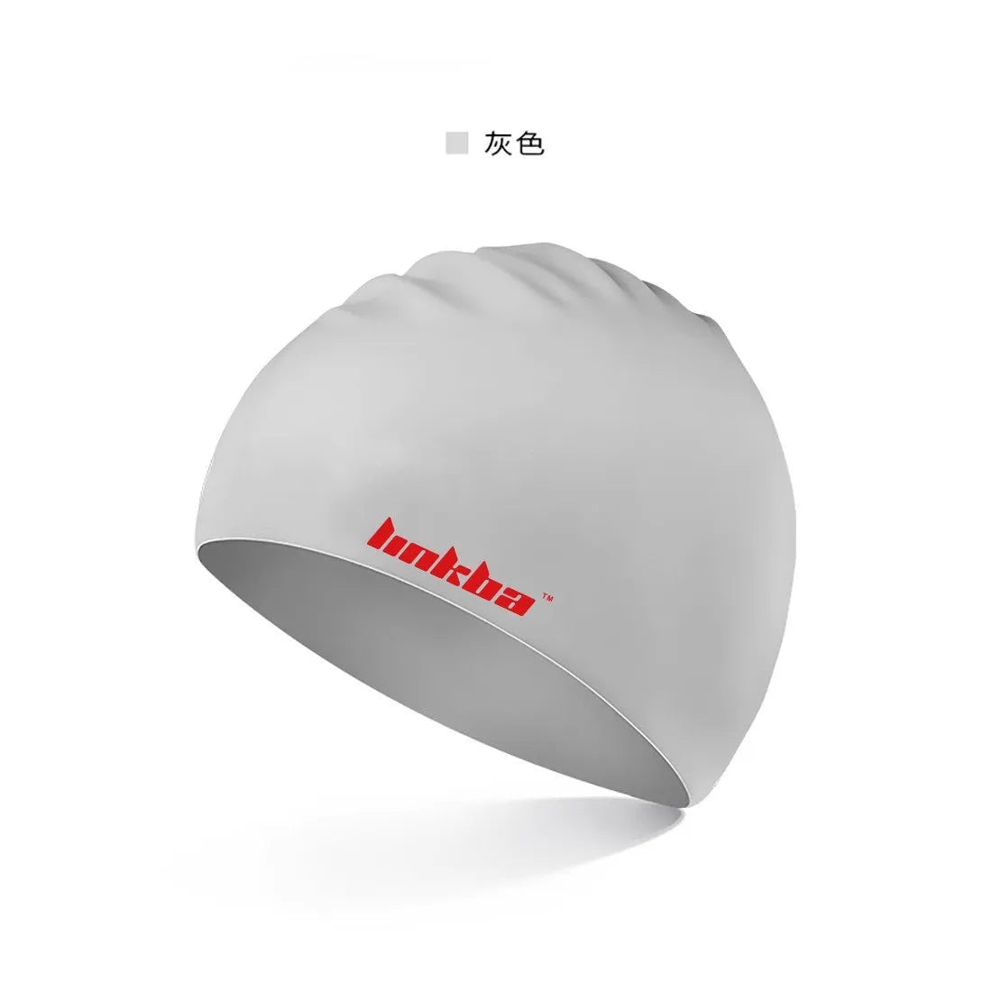 Silicone swimming cap with earmuffs in one of five colours: black, white, yellow, blue, or grey.