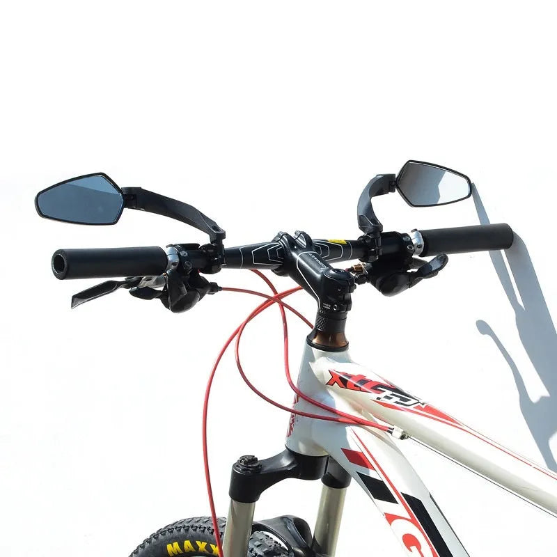 Mountain bicycle rearview mirror with rotatable black acrylic design