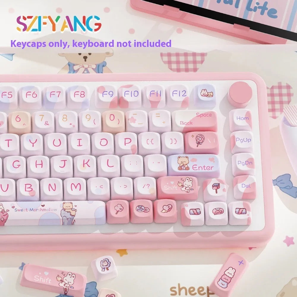 Sweet Cotton Candy mechanical keyboard keycaps in pastel pink colours for 112 or 120 key configurations