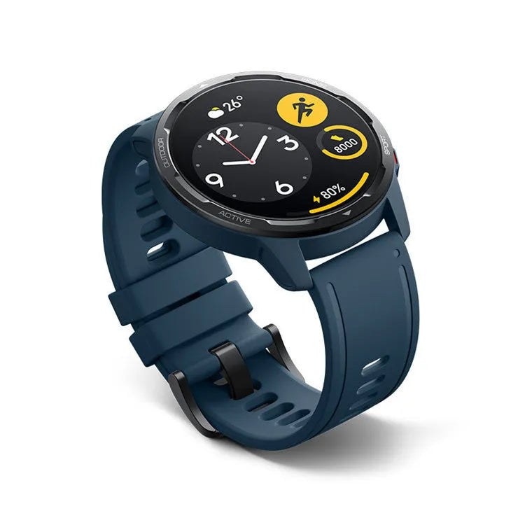 Smart watch with dual band GPS and motion pedometer on silicone strap in black, white, or blue colour