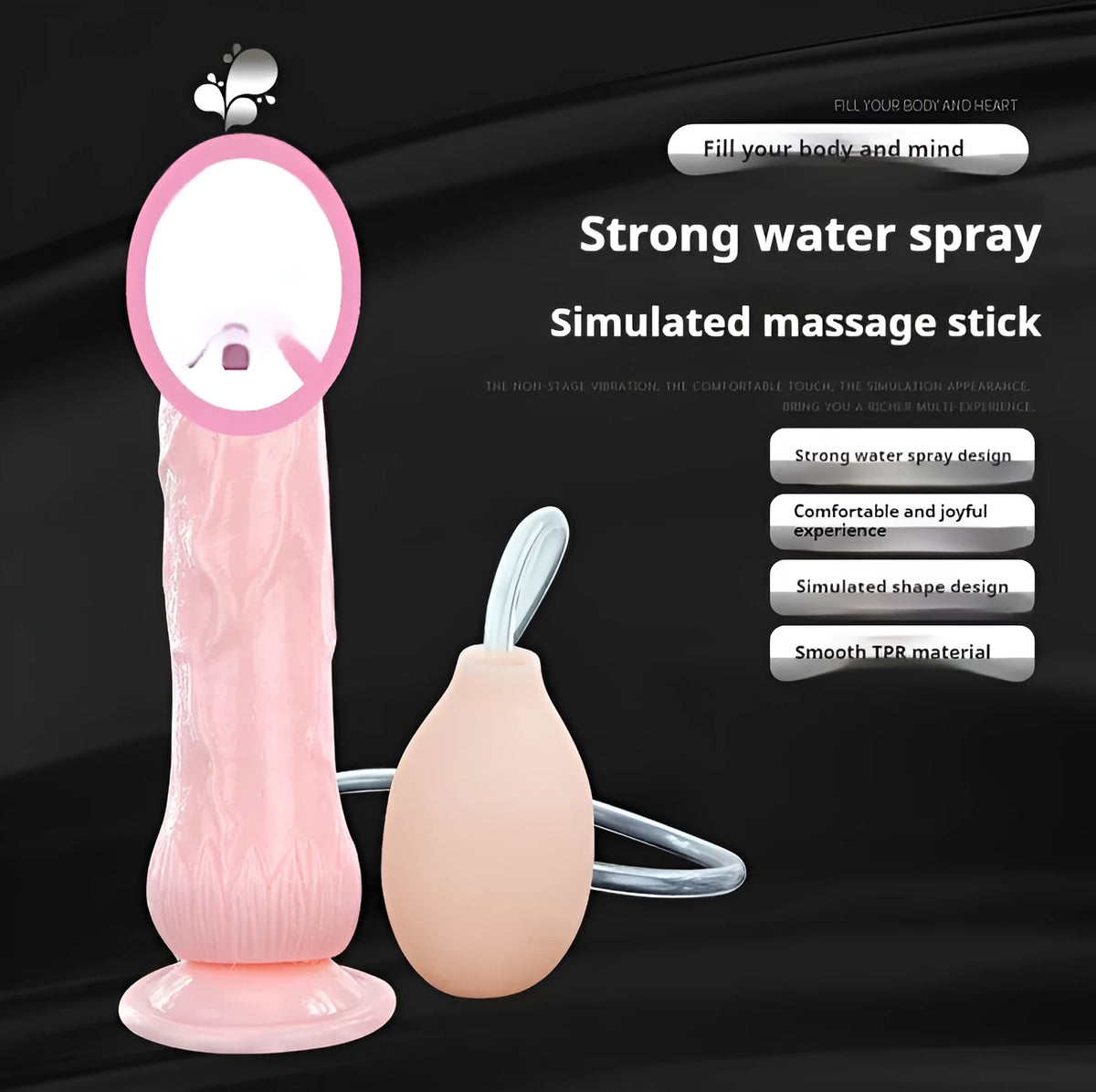 Strong suction cup female toy in flesh colour measuring 200mm by 40mm, made from TPR and ABS materials