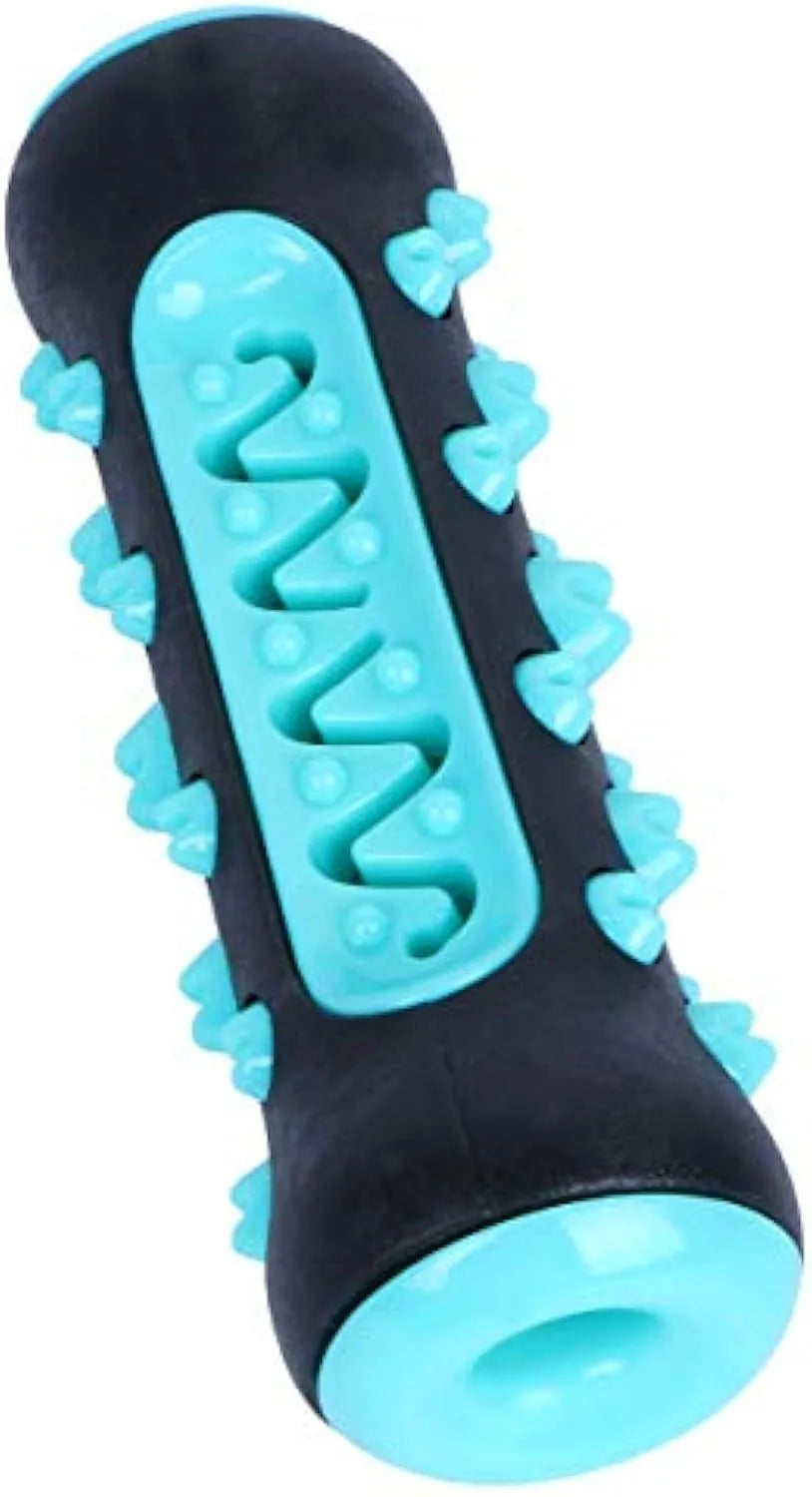 Natural rubber dog toothbrush chew toy in blue colour for dental cleaning, measuring 15cm long.