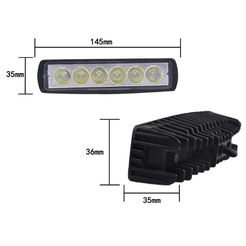 Black 18W LED car auxiliary light with die-cast aluminum shell and PC cover for 12V-24V vehicles