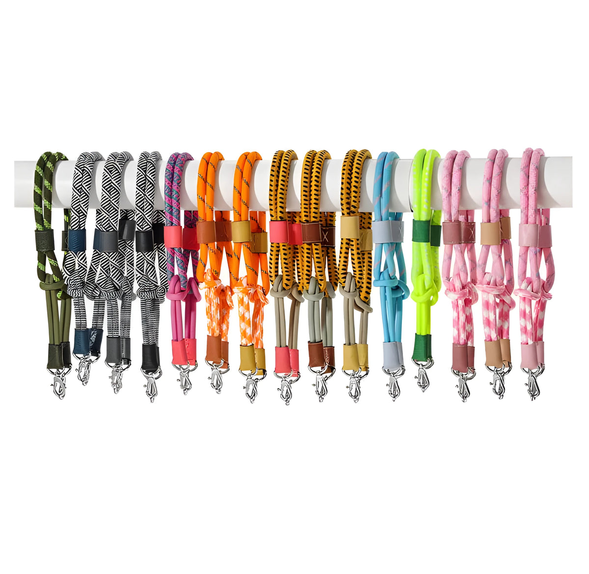 Braided nylon and cowhide bag shoulder strap with alloy buckle in gold or silver, shown in 78cm and 100cm lengths.