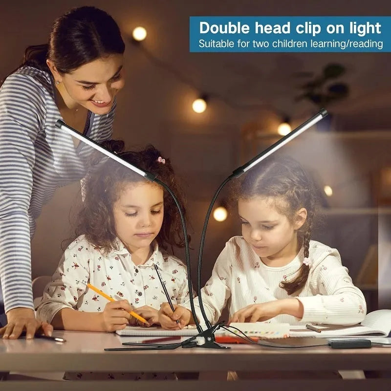 Black and white USB-powered LED desk lamp with 26 cm length for study desks.