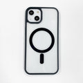 Transparent acrylic MagSafe phone case showing magnetic ring and clear back design
