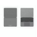 Grey folding Bluetooth wireless keyboard for mobile phones and tablets showing compact folded design