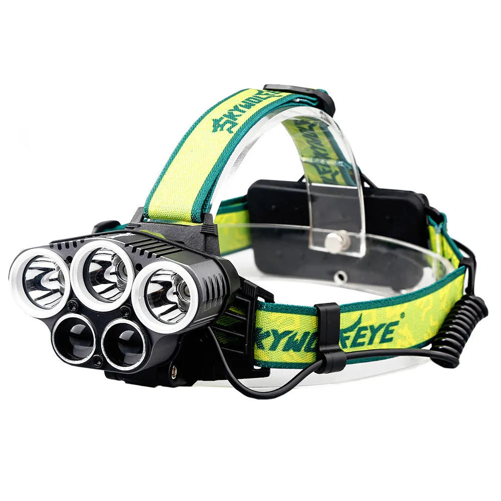 USB rechargeable aluminium alloy headlight with five LED lights for outdoor camping and hiking