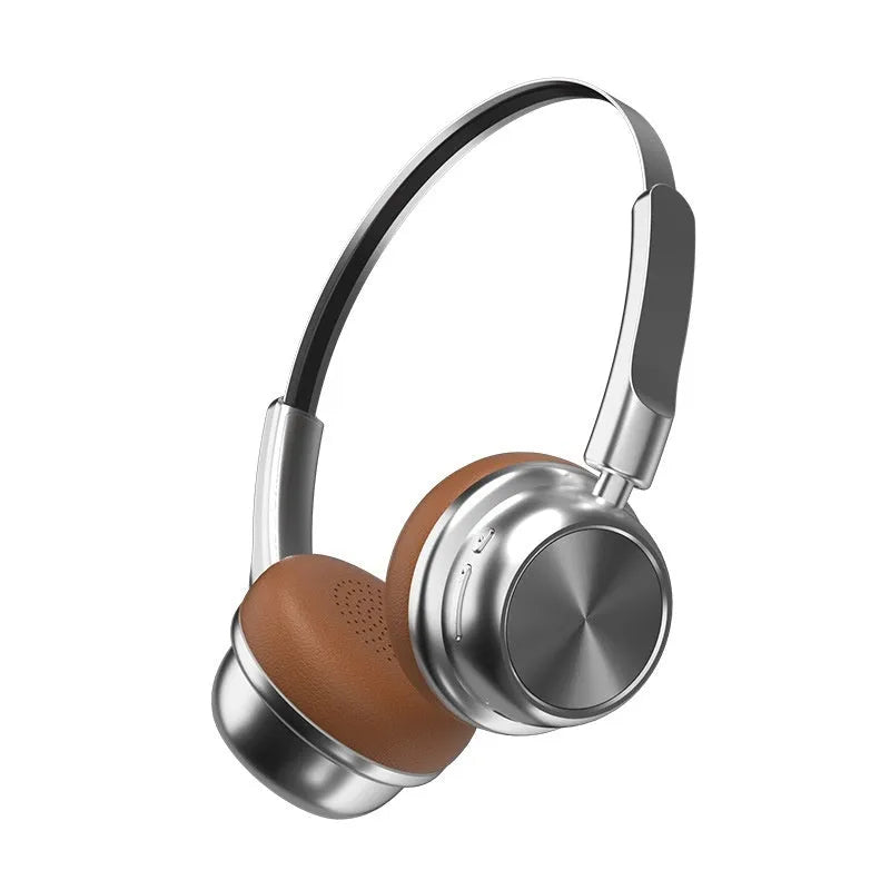 Retro metal head-mounted Bluetooth headset in Silver Brown, Silver Black or Apricot with Jerry chip and 10-metre range