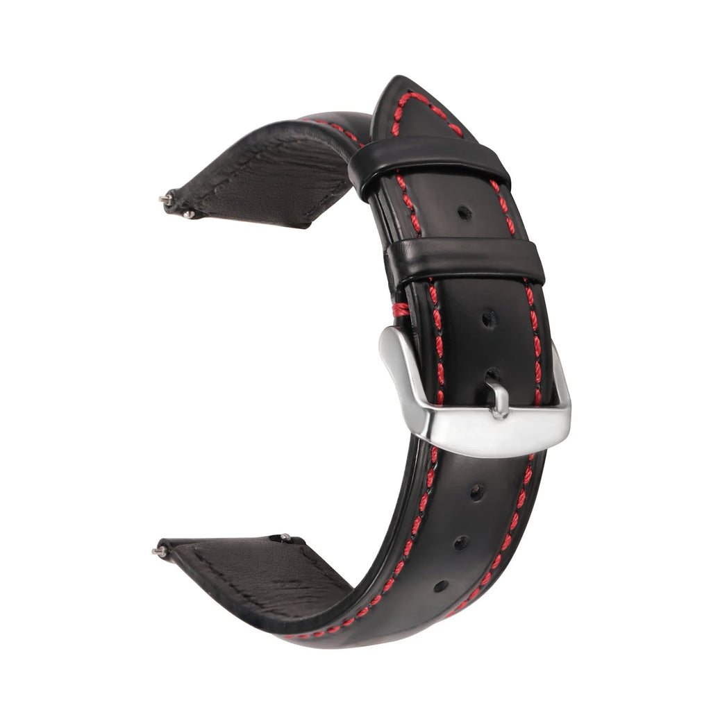 Quick release leather watch strap in bright cowhide available in multiple colours and widths